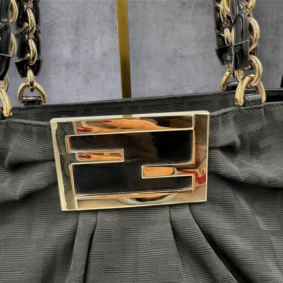 Fendi Large Zucca Black Canvas Monogram Mia Shoulder Bag - Picture 4 of 15
